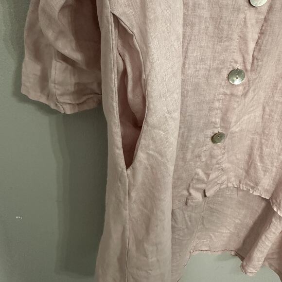 Saga Made In Italy Linen Button Front Tunic Women’s One Size Pink Lagenlook - Picture 3 of 9